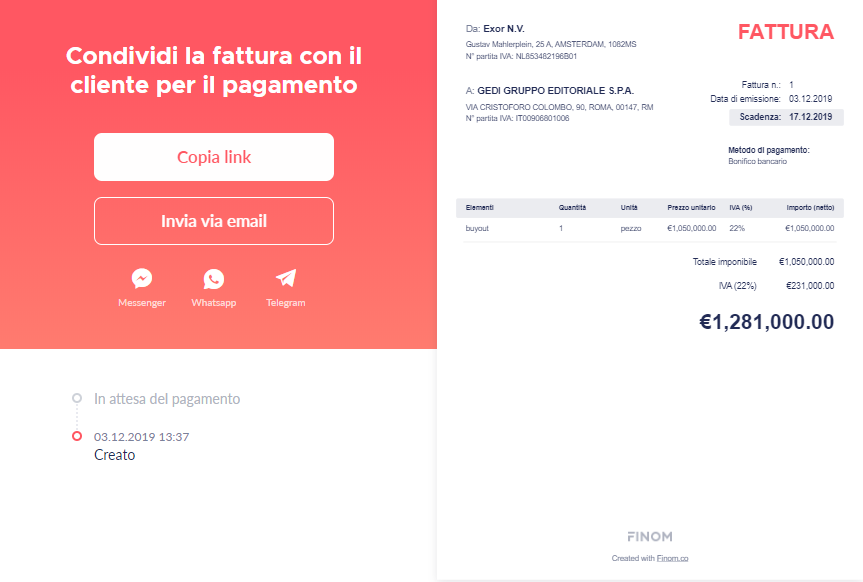invia fattura