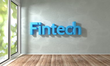 muro con scritta fintech in azzurro